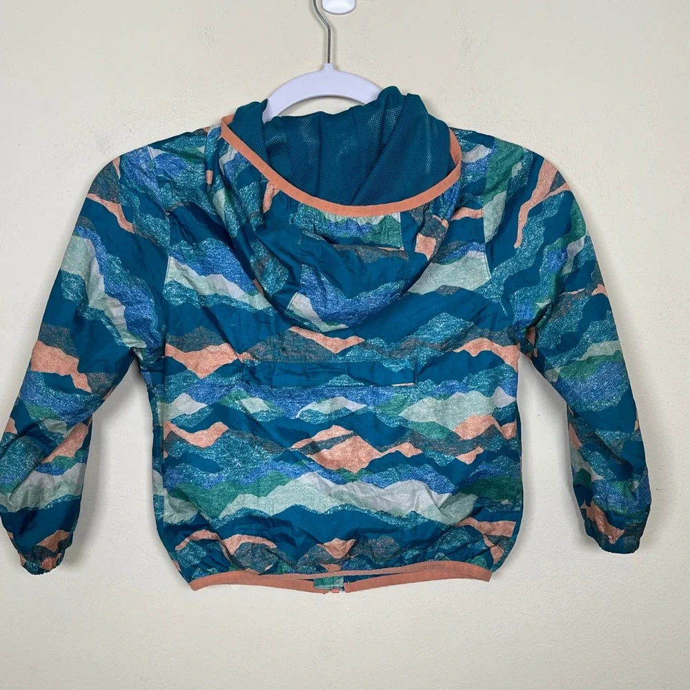Lands' End Kids Windbreaker Rain Jacket XS 4-5 Blue Mountain Print Packable‎